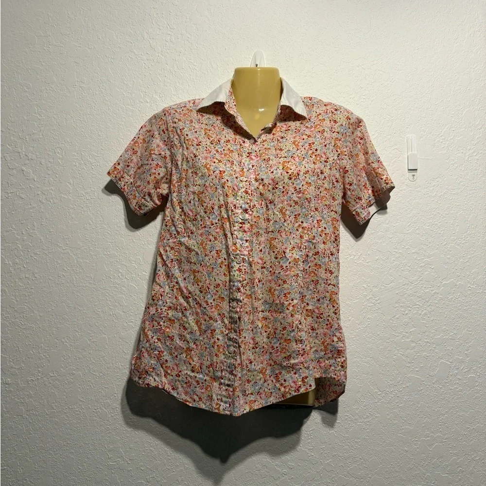 Tommy Hilfiger Floral Button-Down Blouse – Size 4 Short Sleeve Statement Collar